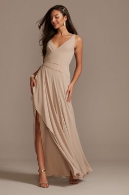 Tank Georgette Cascade Bridesmaid Dress with Slit David's Bridal F20225