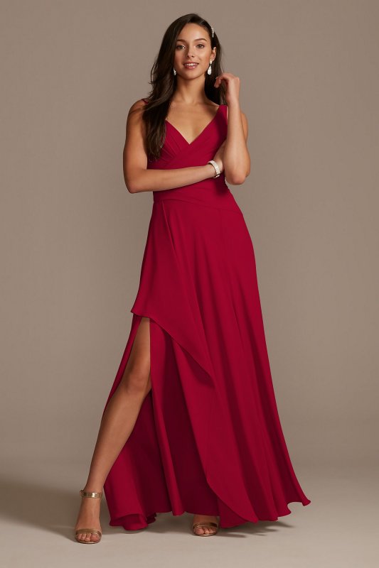 Tank Georgette Cascade Bridesmaid Dress with Slit David's Bridal F20225