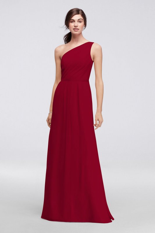 Side-Ruched One-Shoulder Bridesmaid Dress David's Bridal POB17003