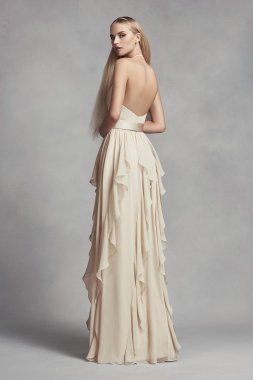 Chiffon Bridesmaid Dress with Cascading Skirt White by Vera Wang VW360326