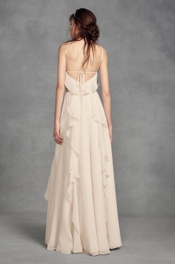 Chiffon High-Neck Bridesmaid Dress with Tie Back White by Vera Wang VW360409