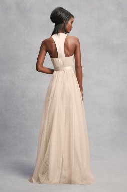 Plunging-V Jersey Satin Trim Bridesmaid Dress White by Vera Wang VW360514