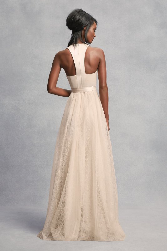 Crepe and Tulle T-Back Bridesmaid Dress White by Vera Wang VW360426