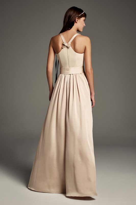 High-Neck Crepe Halter Bridesmaid Gown with Sash White by Vera Wang VW360463