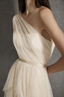Bobbin Net One Shoulder Flange Bridesmaid Dress White by Vera Wang VW360504