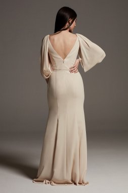 Split Sleeve Crepe Bridesmaid Dress with Slit White by Vera Wang VW360541