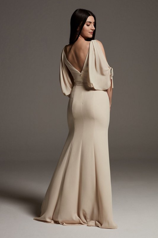 Split Sleeve Crepe Bridesmaid Dress with Slit White by Vera Wang VW360541