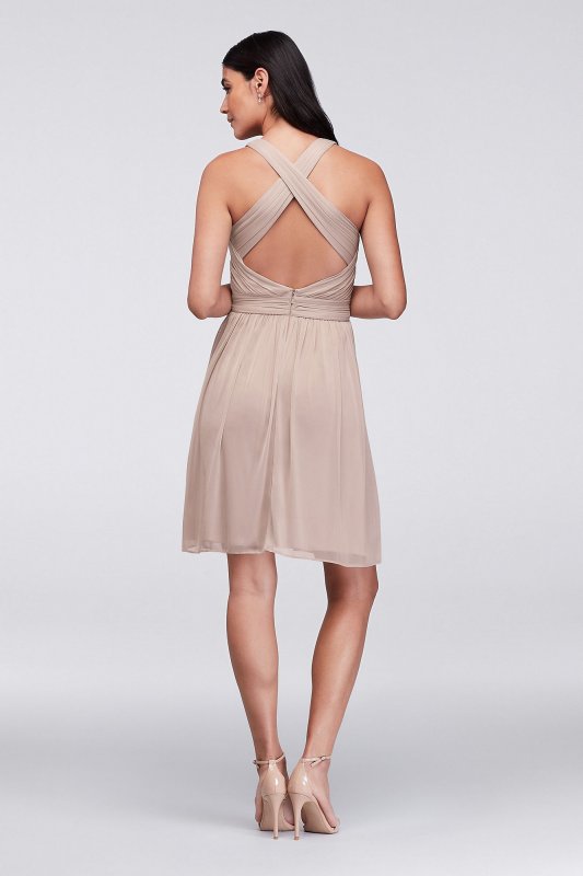 Short Mesh Bridesmaid Dress with Crisscross Back David's Bridal W11480