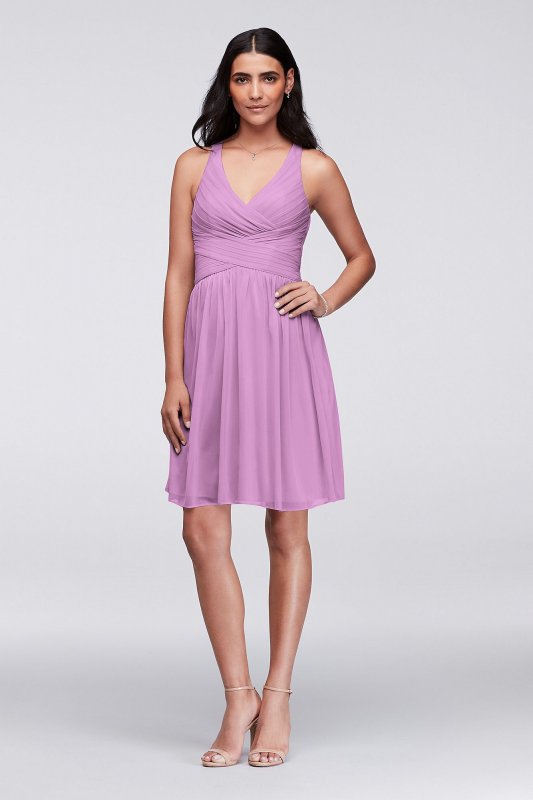 Short Mesh Bridesmaid Dress with Crisscross Back David's Bridal W11480