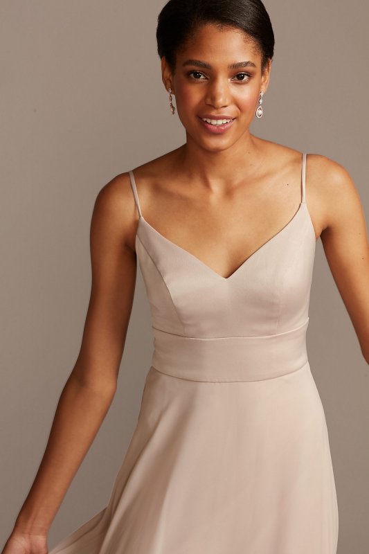 Crepe-Back Spaghetti Strap Satin Bridesmaid Dress David's Bridal W11995