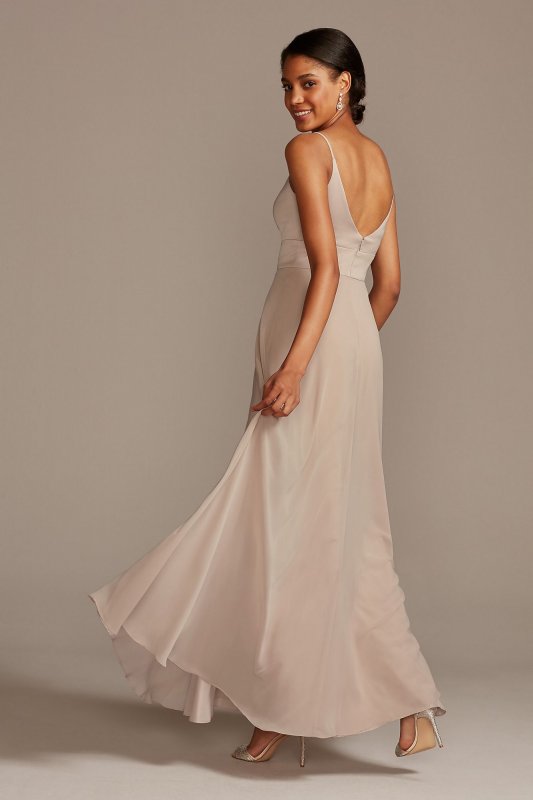 Crepe-Back Spaghetti Strap Satin Bridesmaid Dress David's Bridal W11995