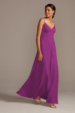 Crepe-Back Spaghetti Strap Satin Bridesmaid Dress David's Bridal W11995