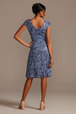 Chiffon V-Neck Sheath Dress with Beaded Capelet Jkara 5019N