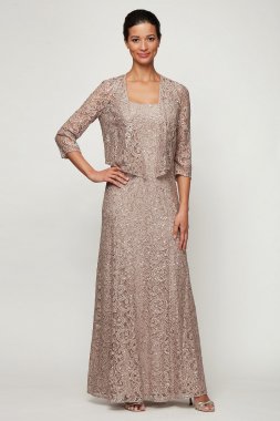 Sequin Lace A-Line Dress and Open Front Jacket 1122012