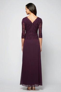 3/4-Sleeve Sequin Lace and Chiffon Two-Piece Dress Alex Evenings 112784