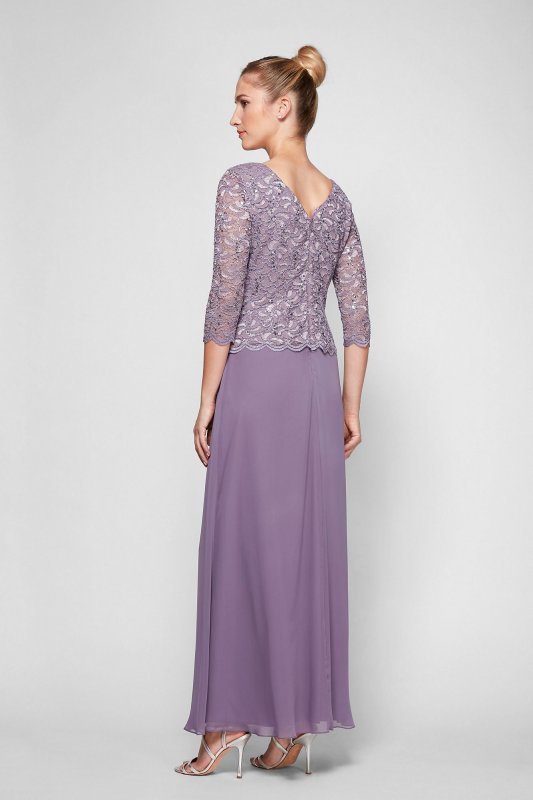 Lace and Chiffon A-Line Dress with Sheer Sleeves Alex Evenings 112655