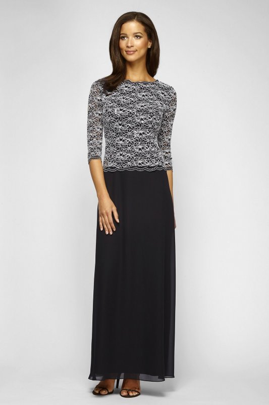 3/4-Sleeve Sequin Lace and Chiffon Two-Piece Dress Alex Evenings 112784