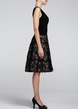 Stretch Knit Sheath with Asymmetrical Lace Cape RM Richards 2292