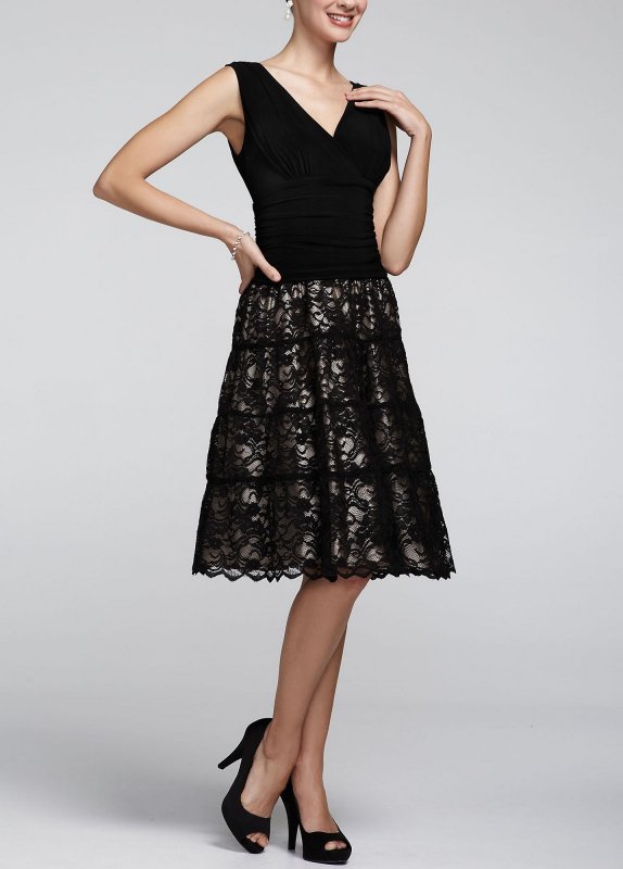 Short Jersey Dress with Full Lace Skirt SLNY 117301