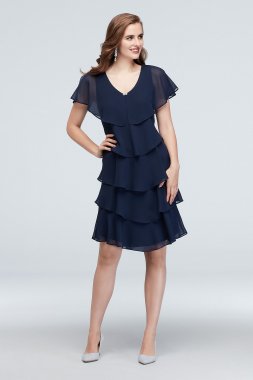 Crystal Closure Capelet Dress with Georgette Tiers Ignite 1175251