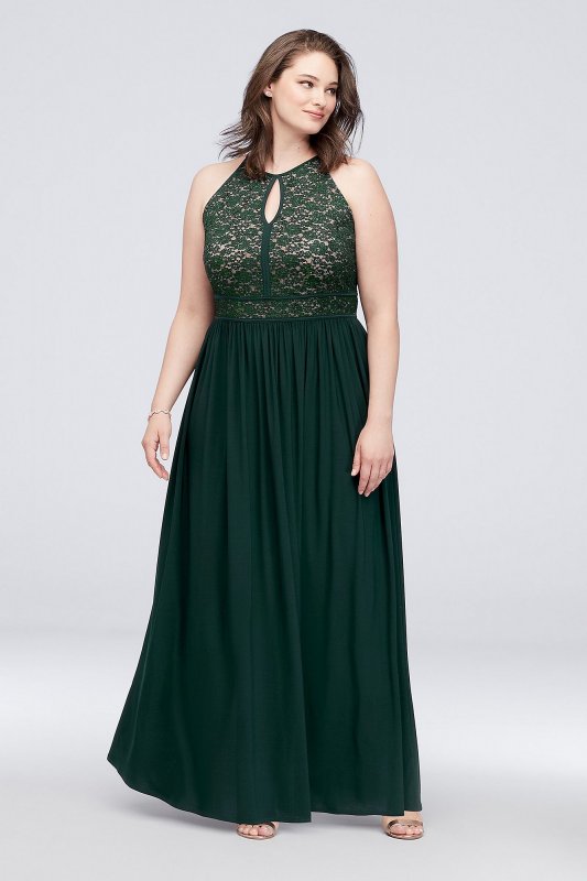 Lace Keyhole Tie Back Plus Size Halter Dress Nightway 12089DW