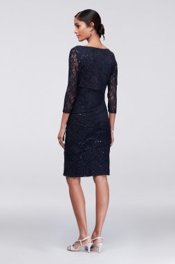 Asymmetric Tiered Lace Sheath Dress Ronni Nicole 121501