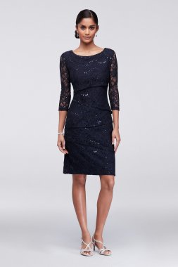 Asymmetric Tiered Lace Sheath Dress Ronni Nicole 121501