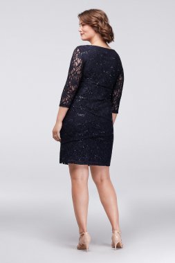 Sequin Lace Tank Dress with Flutter Sleeve Capelet Ignite 7119167