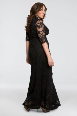 Glitter Lace One Shoulder Gown with Side Slit Marina 264447D