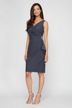 Smoothing Knit Mock Wrap Cocktail Dress Alex Evenings 134005