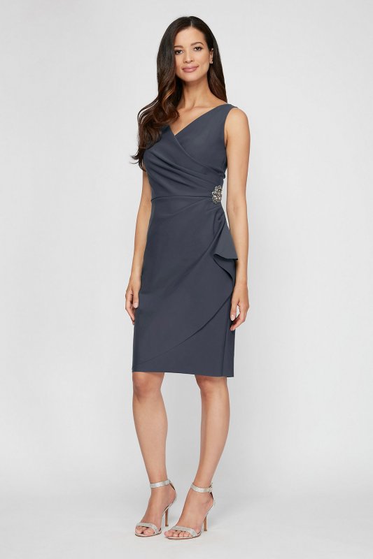 Smoothing Knit Mock Wrap Cocktail Dress Alex Evenings 134005