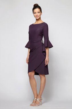 3/4-Sleeve Smoothing Knit Mock Wrap Cocktail Dress Alex Evenings 134183