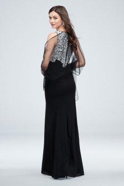 Beaded and Sequined Long Mesh Dress Pisarro Nights D2321