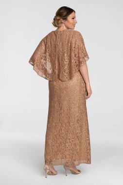 Stretch Knit Sheath with Asymmetrical Lace Cape RM Richards 2292