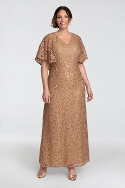 Celestial Cape Sleeve Lace V-Neck Plus Size Gown Kiyonna 17192501