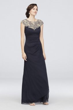 Matte Jersey Dress with Metallic Embroidered Yoke Xscape 1866X