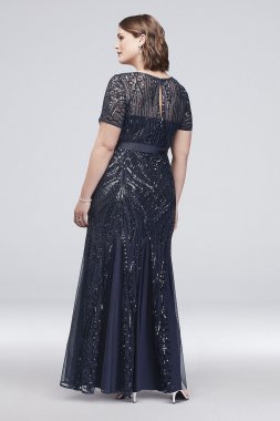 Short-Sleeve Sequined Illusion Plus Size Gown RM Richards 1875W