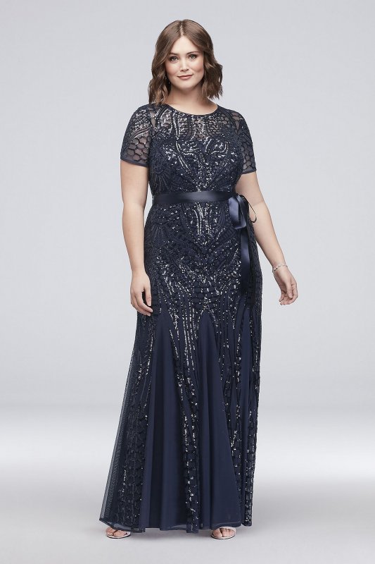 Short-Sleeve Sequined Illusion Plus Size Gown RM Richards 1875W