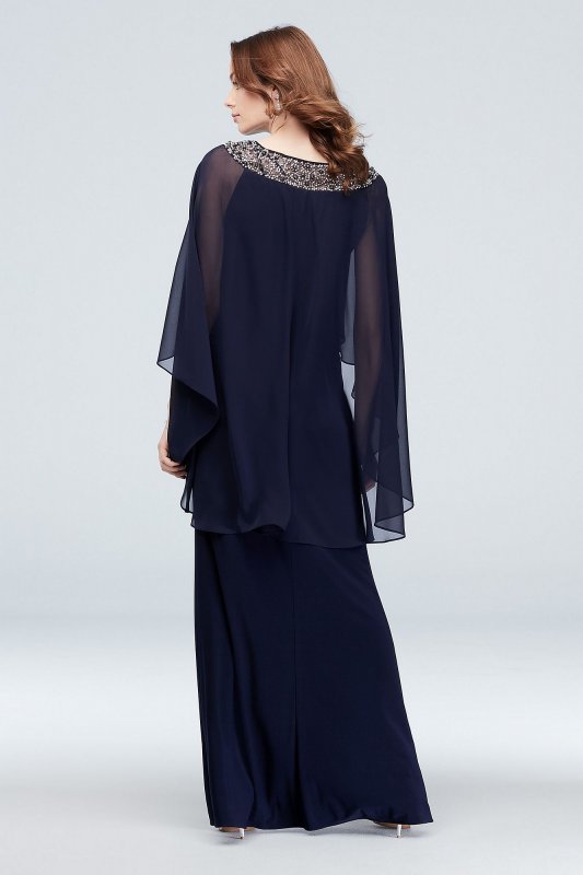 Embellished Neck Drape Sleeve Gown with Ruching Xscape 1959X