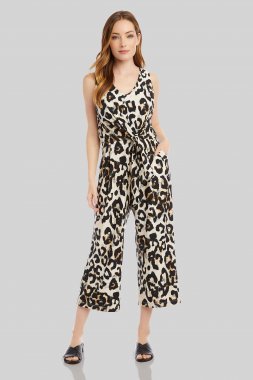 Cheetah Print V-Neck Tie-Front Sleeveless Jumpsuit Karen Kane 1L15262