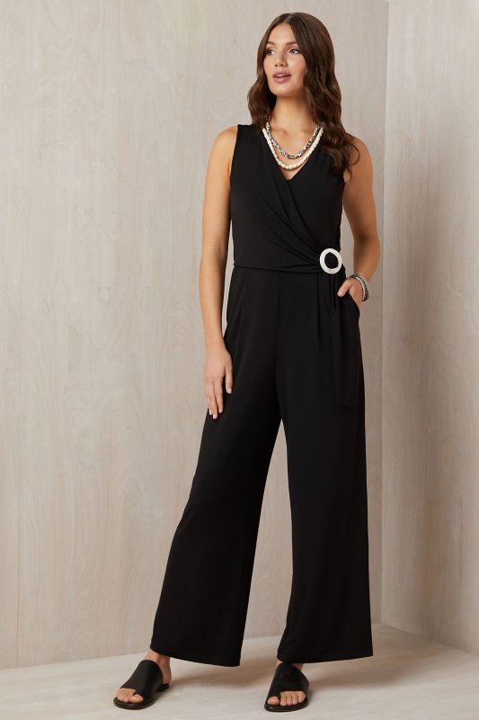 Pleated Surplice Sleeveless Jumpsuit with Buckle Karen Kane 1L46134