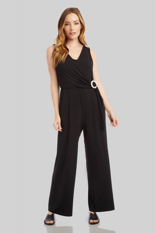 Pleated Surplice Sleeveless Jumpsuit with Buckle Karen Kane 1L46134