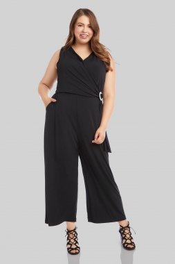 Pleated Surplice Plus Size Jumpsuit with Buckle Karen Kane 1L46134W