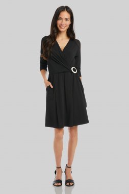 Pleated Jersey Knit Surplice Dress with Buckle Karen Kane 1L46135