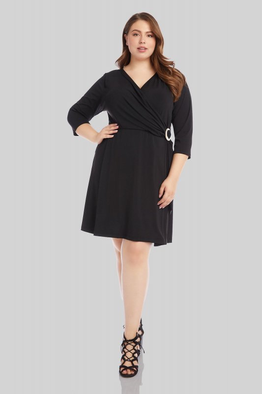 Pleated Plus Size Knit Surplice Dress with Buckle Karen Kane 1L46135W