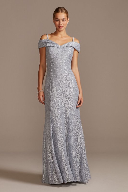 Cold-Shoulder Glitter Lace Mermaid Dress RM Richards 2047