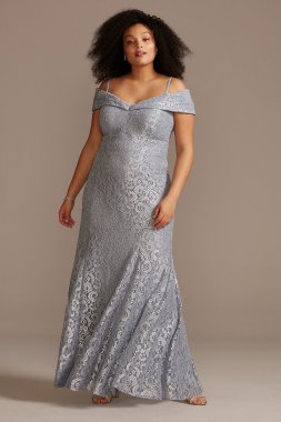 Cold-Shoulder Glitter Lace Plus Size Mermaid Dress RM Richards 2047W