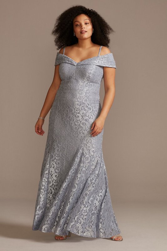 Cold-Shoulder Glitter Lace Plus Size Mermaid Dress RM Richards 2047W