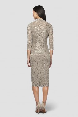Sequin Lace Petite Tea-Length Dress and Jacket Alex Evenings 212264