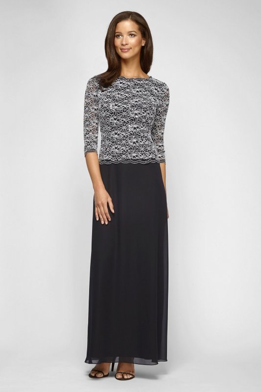 3/4-Sleeve Sequin Lace and Chiffon Petite Dress Alex Evenings 212784